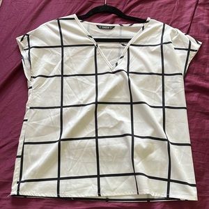 Brand is SHEIN. White blouse with black stripes. Size is an XS. Like new.
